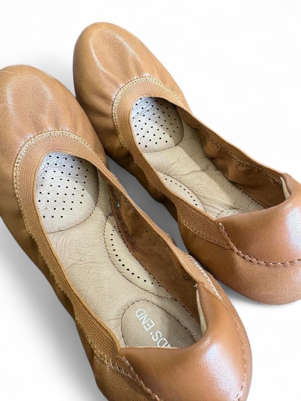 Lands’ End Women’s Tan Leather Ballet Flats with Cushioned Insole 6B